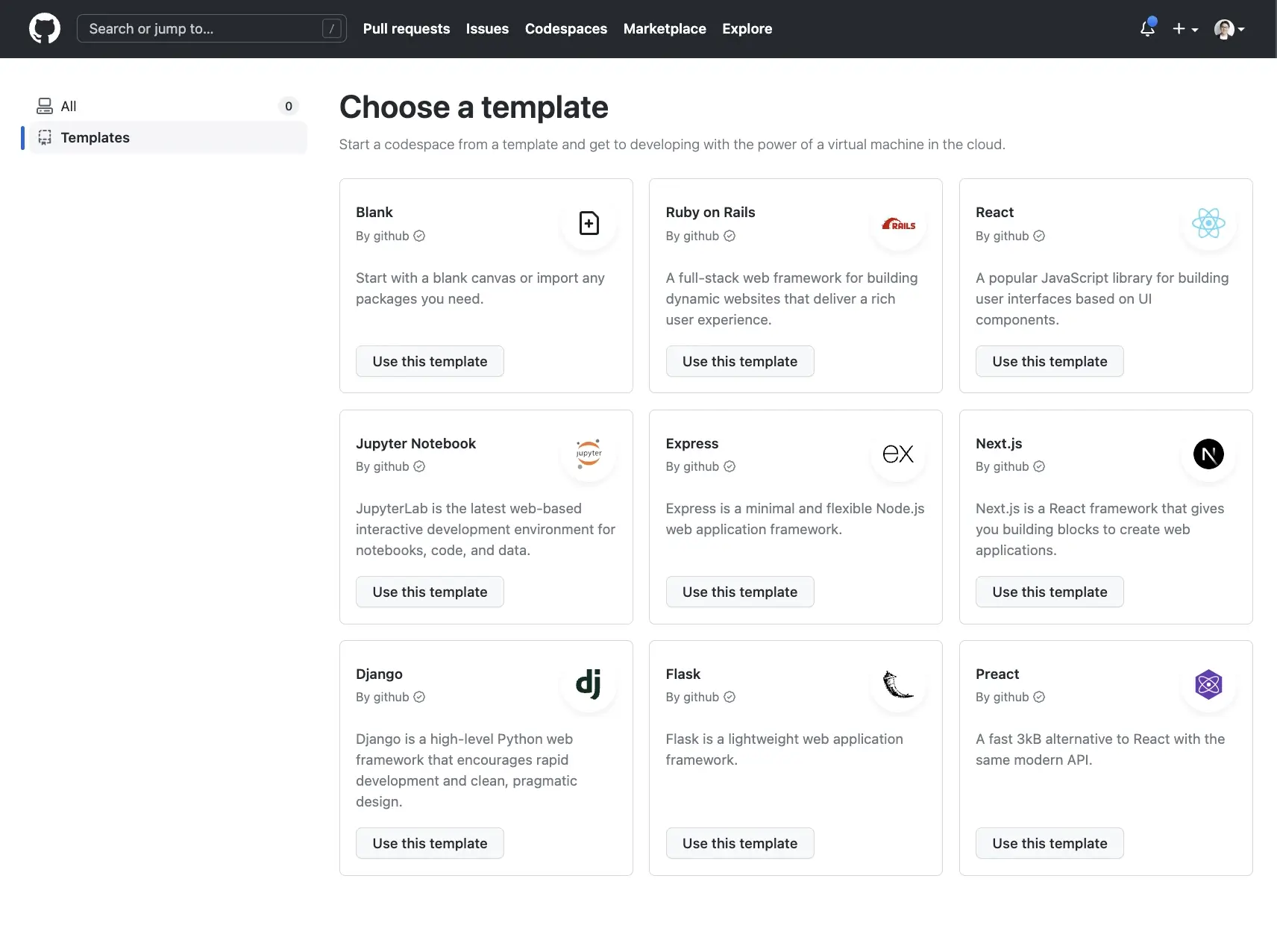 Codespacesのテンプレート