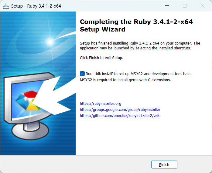 rubyinstaller install finish RubyInstaller Install Finish